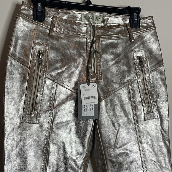 Nicholas K x Free People | Metallic Silver 100% Leather Billy Pants Size 0 NWT - Picture 3 of 9
